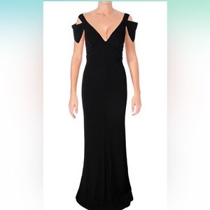 ABS by Allen Schwartz Black Triangle Sleeve Deep V-Neck Gown